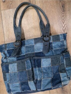Denim Patchwork Tote Bag - Blue